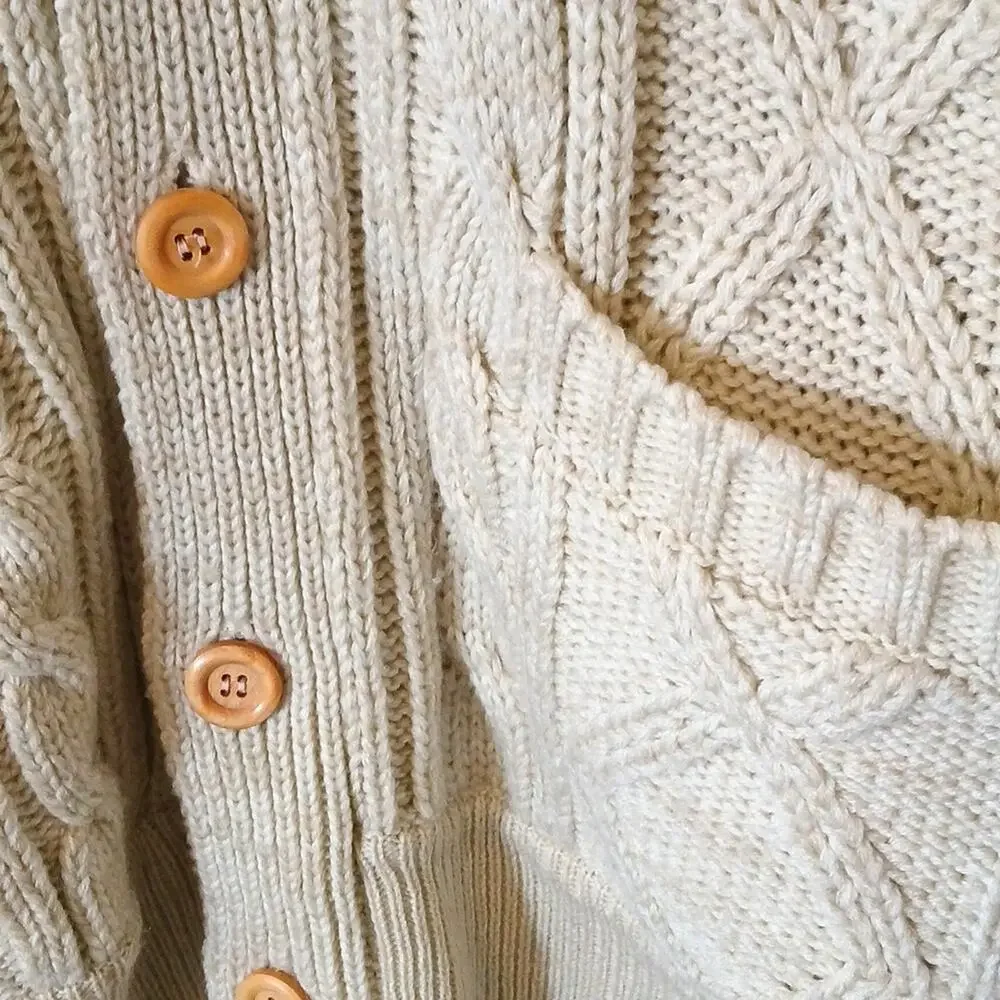 Vintage London Fog 80s Cable Knit Oatmeal Cardigan